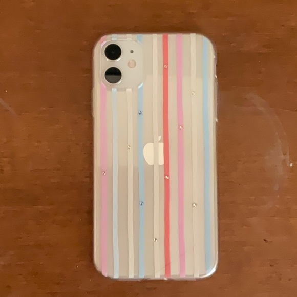 iPhone 11 rhinestone & stripe case, slight use - Picture 1 of 2
